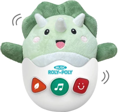 PLYŠ Roly-poly baby dino kývací pro miminko na baterie Světlo Zvuk