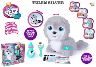 PLYŠ Tuleň Silver interaktivní zvířátko s doplňky záchranná mise na baterie Zvuk