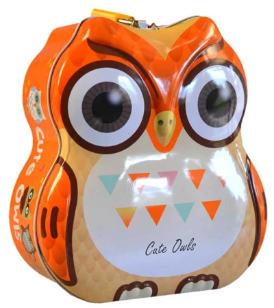 Pokladnička dětská sova 15cm set se zámkem a 2 klíčky 3 barvy kov