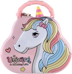 Pokladnička plechová kabelka jednorožec kovová kasička 3 barvy