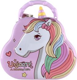 Pokladnička plechová kabelka jednorožec kovová kasička 3 barvy