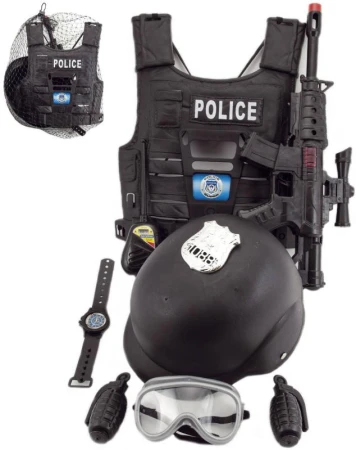 Policejní set neprůstřelná vesta se samopalem a doplňky zásahové komando