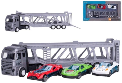 Přepravník aut kovový transportér set se 3 auty volný chod Přepravník aut kovový transportér set se 3 auty volný chod