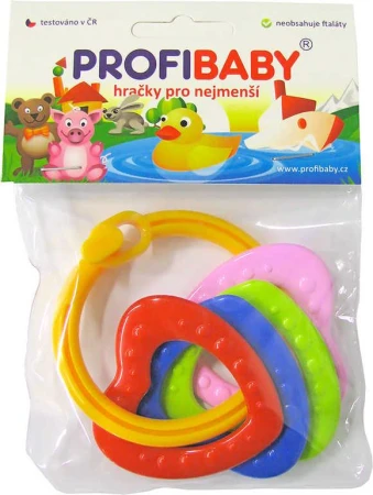 Profibaby Baby Kroužek se 4 přívěsky kousátko barevné pro miminko Profibaby Baby Kroužek se 4 přívěsky kousátko barevné pro miminko