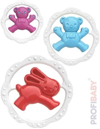 PROFIBABY Baby kruh medveď / zajac 12cm hrkálka 2 druhy pre bábätko PROFIBABY Baby kruh medveď / zajac 12cm hrkálka 2 druhy pre bábätko