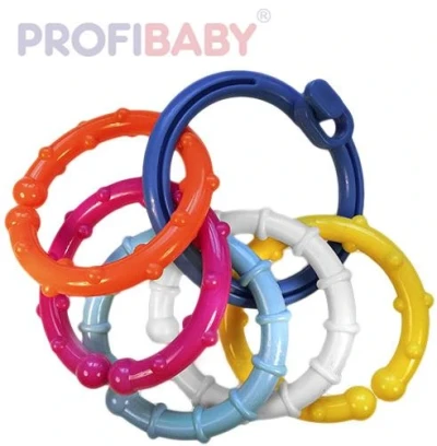 Profibaby Kroužek baby plastový s přívěsky chrastítko v sáčku Profibaby Kroužek baby plastový s přívěsky chrastítko v sáčku