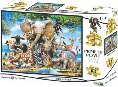 Puzzle 3D Afrika úsměv 31x23cm 63 dílků veselá skládačka v krabici