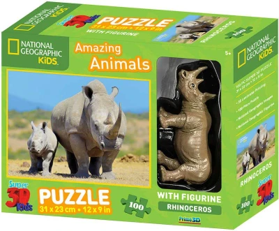 PUZZLE 3D Skládačka Nosorožec 31x23cm set 100 dílků s figurkou National Geographic PUZZLE 3D Skládačka Nosorožec 31x23cm set 100 dílků s figurkou National Geographic