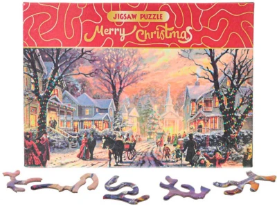 PUZZLE Merry Christmas Zasněžená ulice 75x50cm 468 dílků skládačka v krabici PUZZLE Merry Christmas Zasněžená ulice 75x50cm 468 dílků skládačka v krabici