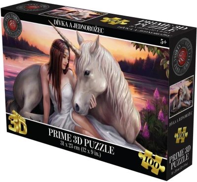 PUZZLE Prime 3D Dívka a jednorožec 31x23cm 100 dílků holografické PUZZLE Prime 3D Dívka a jednorožec 31x23cm 100 dílků holografické