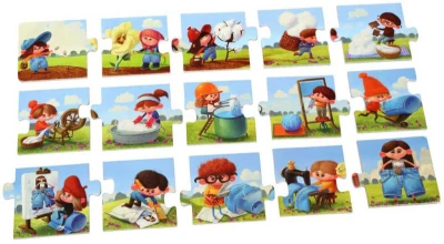 Puzzlika Baby dějové puzzle skládačka Výroba džínů velké dílky set 15ks