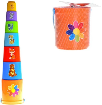 Pyramida baby skládací věžička set stohovací kalíšky 6ks v kyblíčku plast Pyramida baby skládací věžička set stohovací kalíšky 6ks v kyblíčku plast