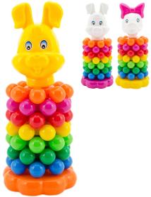 Pyramida s kroužky navlékací baby věžička se zvířátkem 3 druhy plast