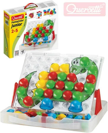 Quercetti FantaColor Junior baby mozaika velké kloboučky se stojánkem cestovní Quercetti FantaColor Junior baby mozaika velké kloboučky se stojánkem cestovní