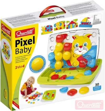 Quercetti Hra Baby Pixel Junior mozaika velké kloboučky se stojánkem cestovní