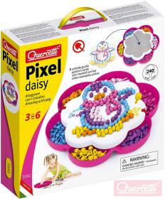 Quercetti Hra Pixel Daisy mozaika kopretina s kolíčky set 240ks + 3 předlohy