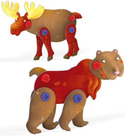 Quercetti Tecno Puzzle pohyblivé 3D medvěd + los 26 dílků (stavebnice)