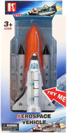 Raketoplán 20cm zpětný chod na baterie Světlo Zvuk kov v krabičce Raketoplán 20cm zpětný chod na baterie Světlo Zvuk kov v krabičce
