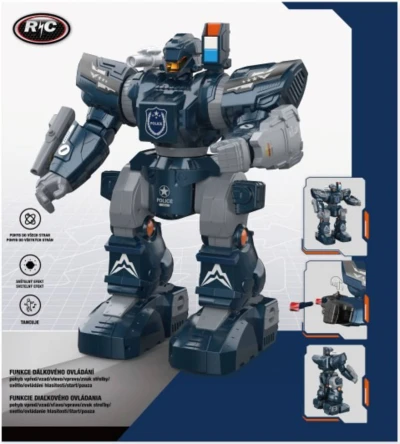 RC Robot interkativní policie na vysílačku tančí střílí na baterie Světlo Zvuk
