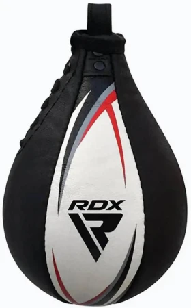 RDX Speed Ball Leather Boxovací hruška S2 bílo-červená kožená