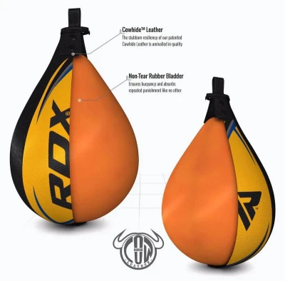RDX Speed Ball Leather Boxovací hruška S2 žluto-modrá kožená