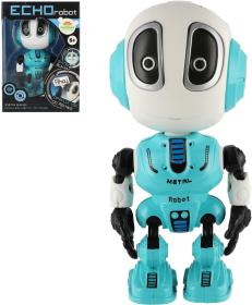 Robot Echo modrý kovový opakující věty na baterie Světlo Zvuk Robot Echo modrý kovový opakující věty na baterie Světlo Zvuk