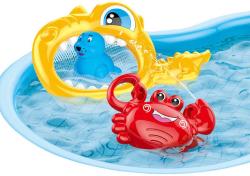 Rybář set síťka + 2 stříkací zvířátka do vany do vody 3 barvy plast