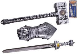 Rytířská bojová sada zdobené kladivo s mečem a ochrannou rukavicí