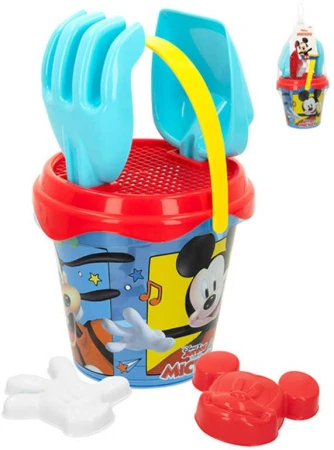 Sada na písek Disney Mickey Mouse kyblík 13cm se 2 nástroji a formičkami Sada na písek Disney Mickey Mouse kyblík 13cm se 2 nástroji a formičkami