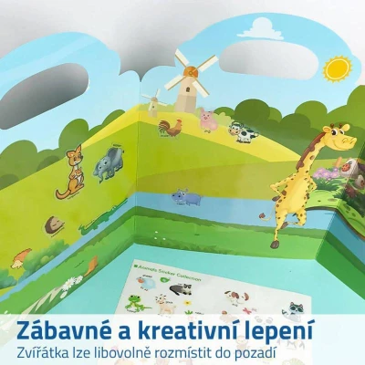 Samolepky zvířátka v ZOO Kniha plná samolepek AJ
