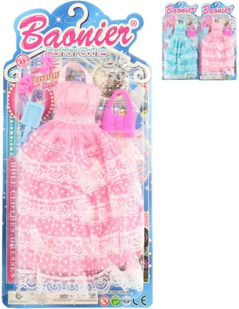 Šatičky pro panenku dlouhé s krajkou set obleček s fashion doplňky 2 barvy Šatičky pro panenku dlouhé s krajkou set obleček s fashion doplňky 2 barvy