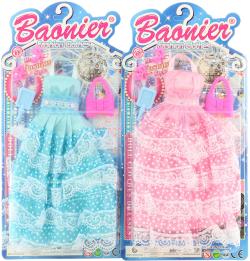 Šatičky pro panenku dlouhé s krajkou set obleček s fashion doplňky 2 barvy