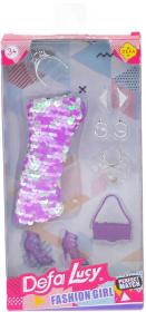 Šaty společenské flitrové pro panenku set s fashion doplňky 4 barvy