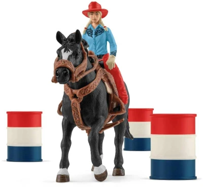 Schleich Kovbojský závod kolem barelů set figurka s koněm a doplňky plast