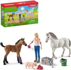Schleich Návštěva lékaře u klisny a hříběte herní set 2 koníci s doplňky