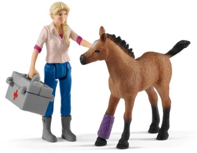 Schleich Návštěva lékaře u klisny a hříběte herní set 2 koníci s doplňky