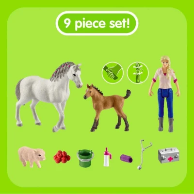Schleich Návštěva lékaře u klisny a hříběte herní set 2 koníci s doplňky