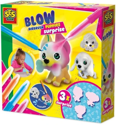 SES Creative Foukací fixy set 4 barvy + 3 štěňátka s překvapením