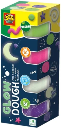 SES Creative Modelína baby svítící ve tmě vegan set 4 neon barvy 4x90g SES Creative Modelína baby svítící ve tmě vegan set 4 neon barvy 4x90g