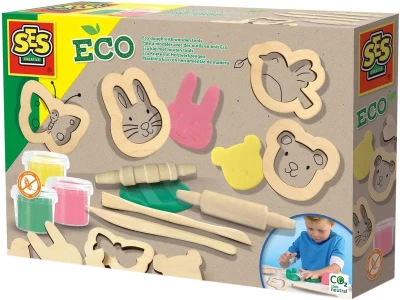 SES Creative Modelína Eco bezlepková 3x 90g + dřevěné nástroje SES Creative Modelína Eco bezlepková 3x 90g + dřevěné nástroje
