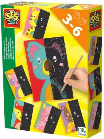 SES Creative Nauč se vyškrabávat obrázky kreativní set 6 karet s rydlem