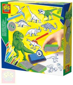 SES Creative Razítka dětská dinosauři kreativní set 11ks s pastelkami