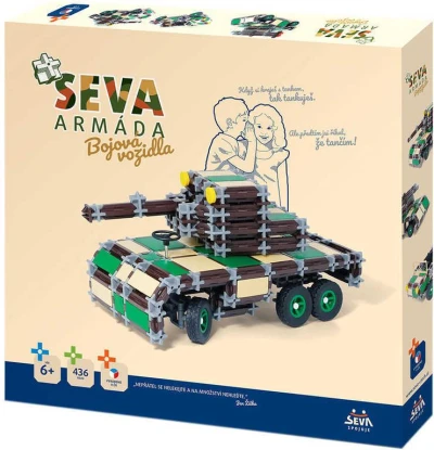 Seva Armáda Bojová vozidla (stavebnice) 436 dílků v krabici Seva Armáda Bojová vozidla (stavebnice) 436 dílků v krabici