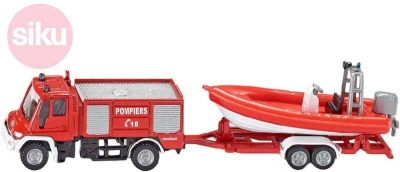 Siku Auto hasiči Unimog s přívěsem s člunem 1:87 kovové 1636