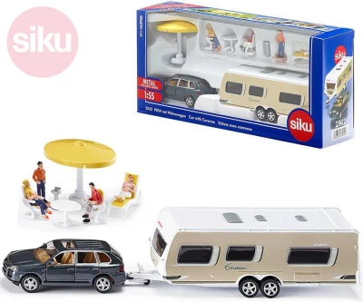 Siku Auto Porsche Cayenne + obytný príves s doplnkami model 1:55 kov 2542 Siku Auto Porsche Cayenne + obytný príves s doplnkami model 1:55 kov 2542