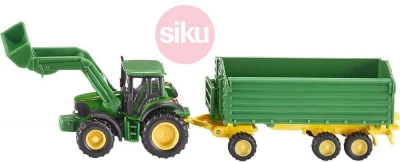 Siku Farmer traktor John Deere 1:87 s čelním nakladačem a přívěsem model 1843