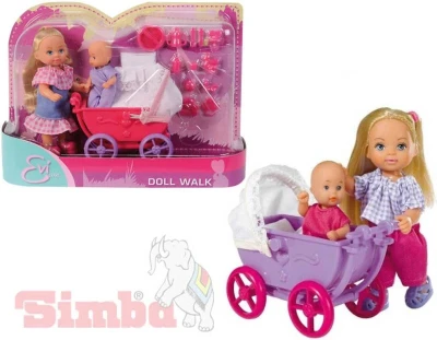 Simba Evička bábika set s kočíkom a doplnkami 2 druhy Simba Evička bábika set s kočíkom a doplnkami 2 druhy