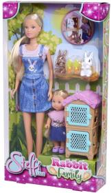 Simba Panenka Steffi + Evička Rabbit Family herní set se 2 králíky a doplňky