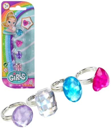 Simba Prstýnek s diamantem set 4ks dětská bižuterie 2 druhy Simba Prstýnek s diamantem set 4ks dětská bižuterie 2 druhy