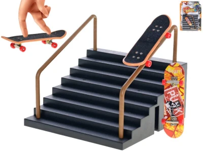 Skateboard prstový fingerboard herní set s rampou schodiště kov